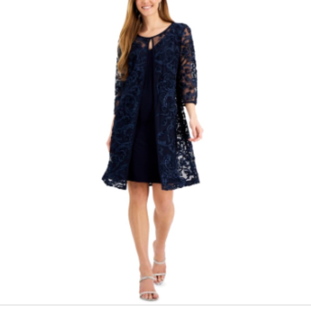 Connected Soutache Jacket Dress - Navy